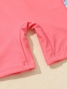 Toddler Girls Plant Print Zipper Front One Piece Swimsuit - Coral Pink - View 3