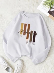 SHEIN EZwear Letter Graphic Thermal Lined Sweatshirt - White - View 1