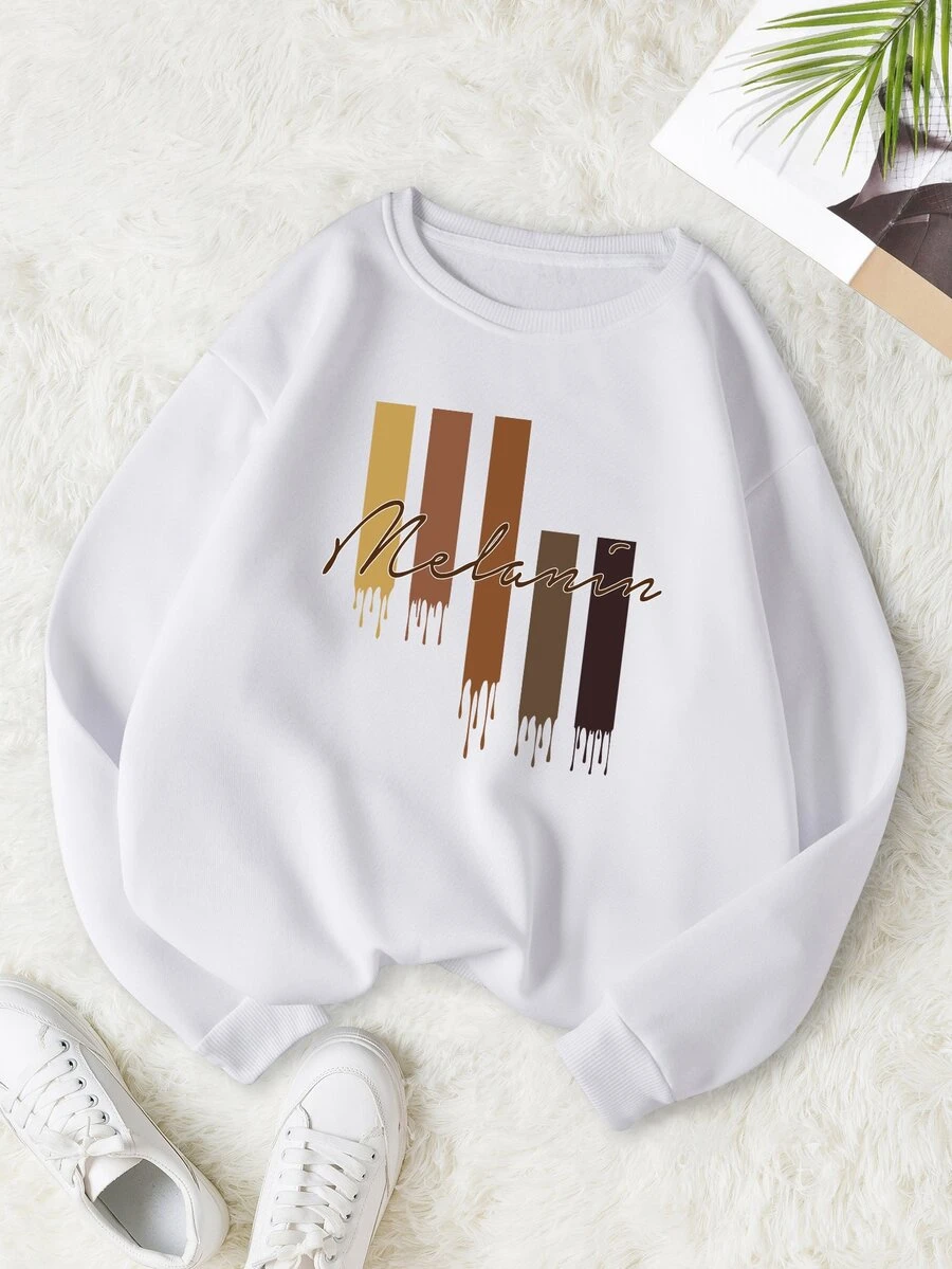 SHEIN EZwear Letter Graphic Thermal Lined Sweatshirt - White - View 1