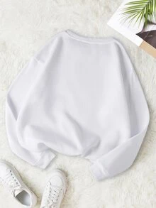 SHEIN EZwear Letter Graphic Thermal Lined Sweatshirt - White - View 2