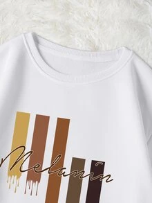 SHEIN EZwear Letter Graphic Thermal Lined Sweatshirt - White - View 6
