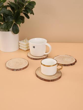 1入組天然圓形木頭切片杯墊適用於DIY餐具裝飾