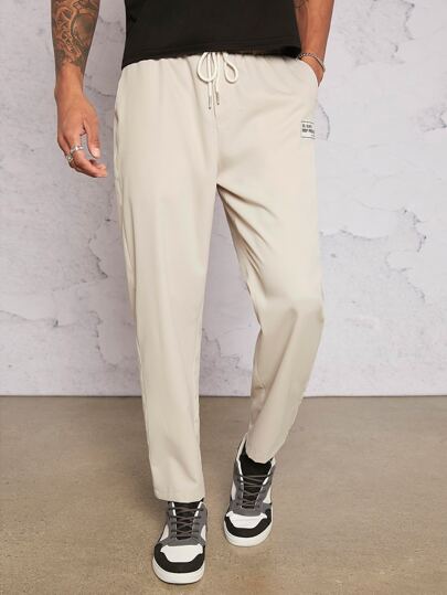 Guys Letter Patched Drawstring Waist Pants