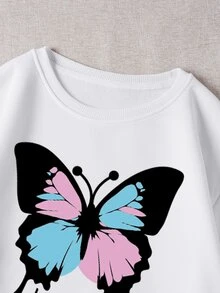 SHEIN EZwear Butterfly And Letter Graphic Thermal Lined Sweatshirt - White - View 6