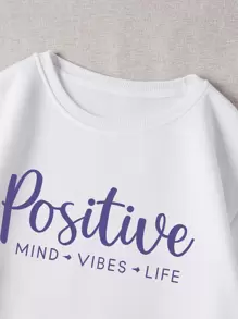 SHEIN EZwear Letter Graphic Drop Shoulder Thermal Sweatshirt - White - View 5