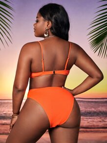 SHEIN Swim Curve Summer Plus Size Mono Bikini Set Underwire Bra Top & High Waist Bikini Bottom 2 Pieces Swim Suit - Orange - View 2