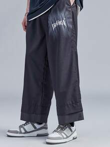 男士字母圖案闊腿西裝褲 - 黑色 - 查看 1