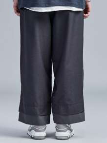 男士字母圖案闊腿西裝褲 - 黑色 - 查看 2