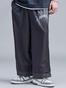 男士字母圖案闊腿西裝褲 - 黑色 - 查看 5