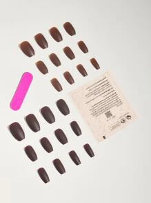 Nail Nina 24pcs Short Coffin Fake Nail & 1pc Nail File & 1sheet Tape - Chocolate Brown - View 2