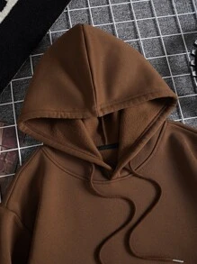 Manfinity Dauomo Hombres Capucha unicolor con cordón con forro térmico - Marrón Chocolate - Ver 6