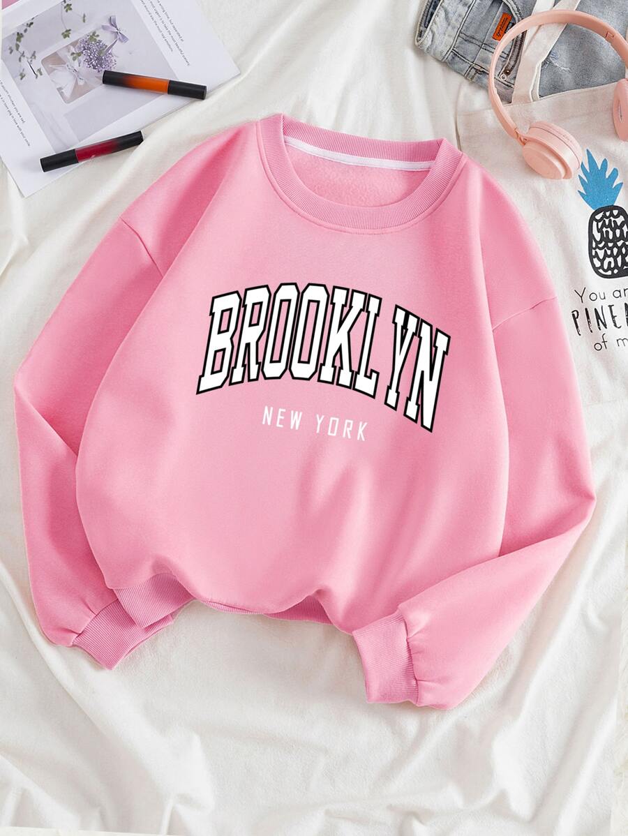 INAWLY Letter Graphic Thermal Lined Sweatshirt,Long Sleeve Tops Graduation,Back To School,Graduation,Teacher For Women,Back To School Pullover Fall Sweatshirt - Baby Pink - View 1