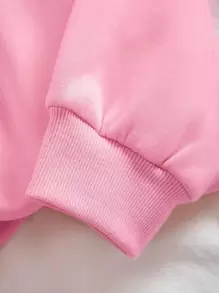 SHEIN Qutie 標語圖案加絨內裏運動衫 - 粉色 - 查看 3