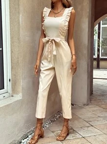 SHEIN VCAY Mono ribete con fruncido con cinturón - Albaricoque - Ver 4