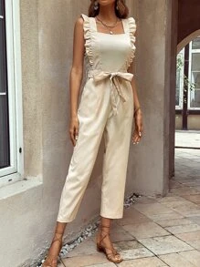 SHEIN VCAY Mono ribete con fruncido con cinturón - Albaricoque - Ver 6