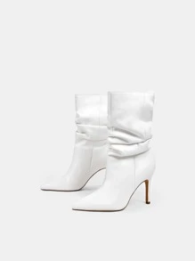 evoluSHEIN Point Toe Stiletto Heeled Slouchy Boots - White - View 6