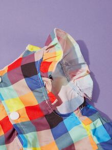 PETSIN 1 pieza Vestido de mascota con estampado de cuadros de color combinado ribete con fruncido
