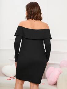 SHEIN SXY Plus Off Shoulder Button Detail Bodycon Dress - Black - View 2