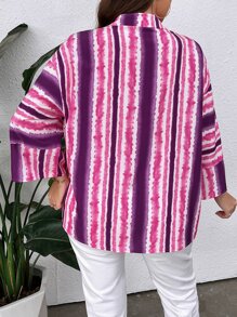 SHEIN LUNE Plus Striped Print Drop Shoulder Shirt - Multicolor - View 2