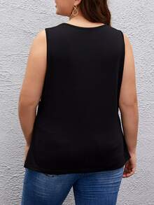 SHEIN LUNE Plus Leopard Print Colorblock Asymmetrical Hem Tank Top - Black - View 2