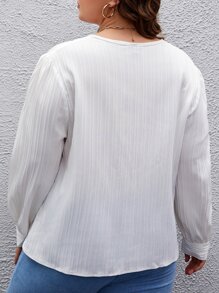 SHEIN Frenchy Plus V Neck Solid Blouse - White - View 2