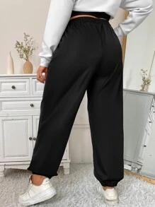 Flirla Plus Solid Elastic Waist Trousers - Black - View 2