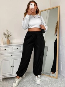 Flirla Plus Solid Elastic Waist Trousers - Black - View 5