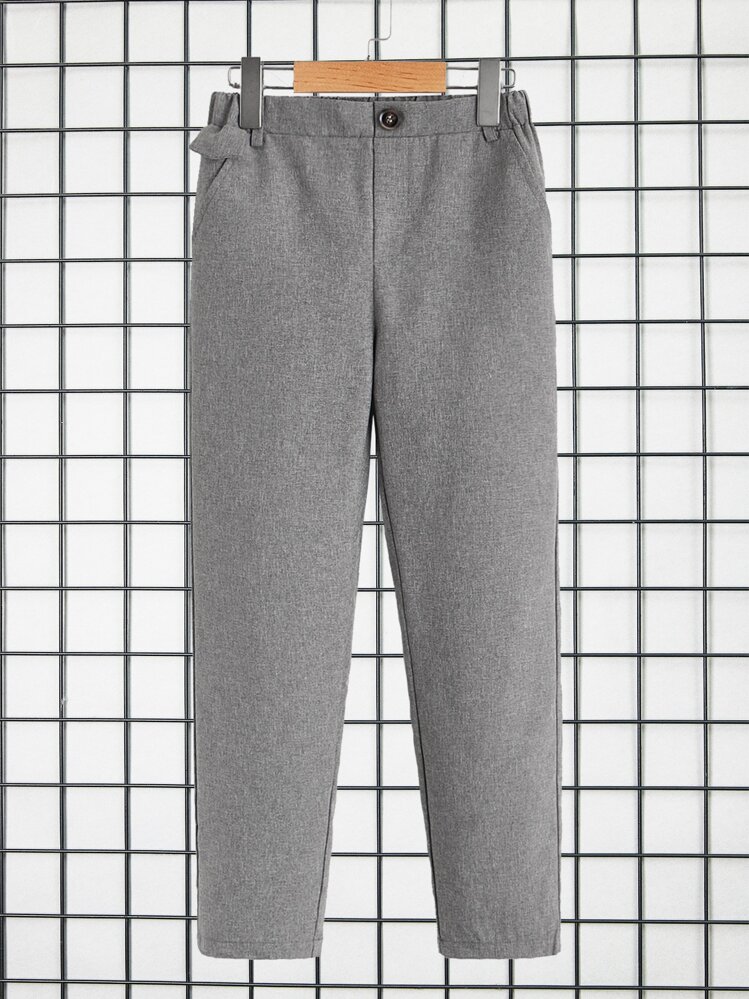 SHEIN Chicos Pantalones con botón delantero de talle alto - Gris - Añade 1