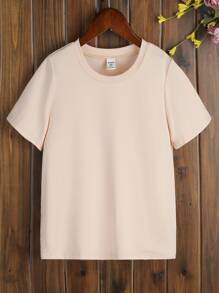 SHEIN Girls Floral & Slogan Graphic Tee - Beige - View 2