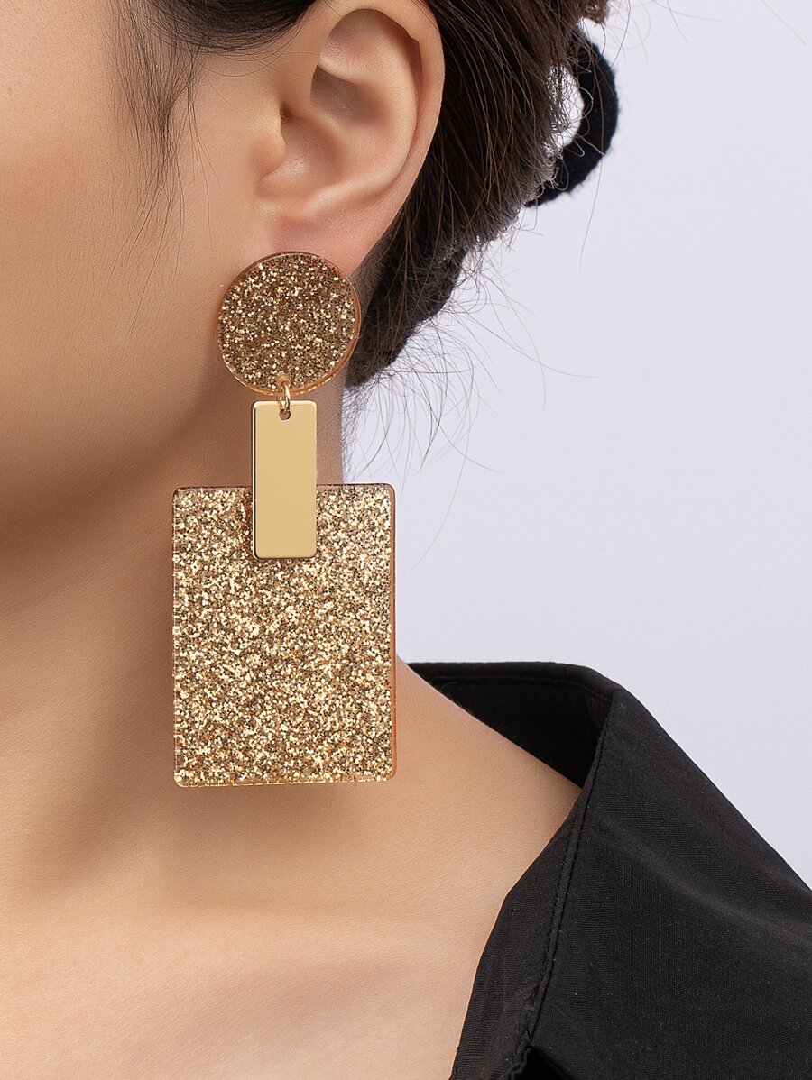 Textured Rectangle Drop Earrings - Multicolor - View 1
