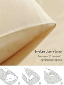 2入組緞面素色枕套臥室用軟枕套床上用品 - 卡其色 - 查看 4