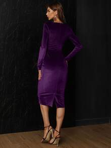 Missord Đầm Dây kéo màu trơn Buổi tiệc - Màu tím - Xem 2