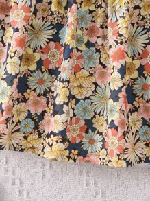 SHEIN Young Girl Floral Printed Off-Shoulder Princess Sleeve Holiday Dress For Summer - Multicolor - View 4