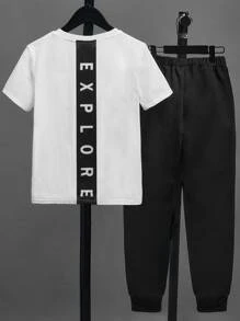SHEIN Boys Letter Graphic Tee & Joggers - White - View 1