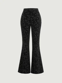 SHEIN MOD 印花喇叭褲不附腰帶 - 黑色 - 查看 1