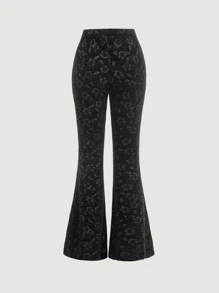 SHEIN MOD 印花喇叭褲不附腰帶 - 黑色 - 查看 2