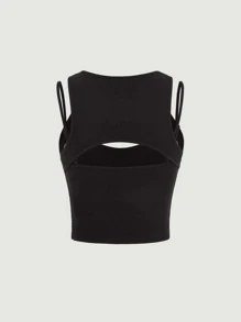 SHEIN MOD Cut Out Front Tank Top - Black - View 8