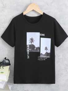 Boys Coconut Tree & Slogan Graphic Tee - Black - View 1