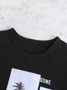 Boys Coconut Tree & Slogan Graphic Tee - Black - View 3