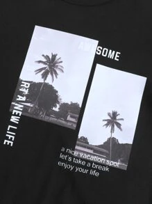 Boys Coconut Tree & Slogan Graphic Tee - Black - View 4