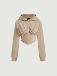 SHEIN MOD Capucha térmica unicolor pecho con fruncido de hombros caídos - Albaricoque - Ver 2