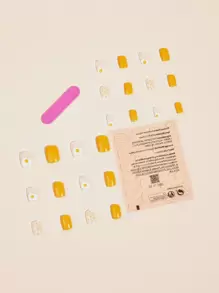 Elegant Painted Versatile Style 24-Piece Set Of Short Square Painted Series Manicure Wear Nails With Jelly Glue Delivery Strips Suitable For Outings, Leisure, Entertainment, Parties And Dances For Daily Wear Press On Nails Nail Supplies - Yellow - View 2