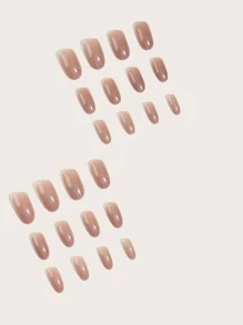 24pcs Oval Short Full Cover Solid Color Nail Tips + Double-Sided Adhesive + Pusher - Baby Pink - View 2