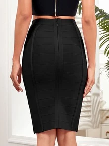 Zip Back Bandage Skirt - Black - View 3