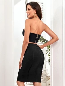 Zip Back Bandage Skirt - Black - View 4