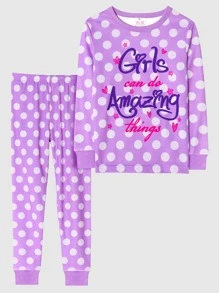 Bộ đồ ngủ in họa tiết chấm bi tím 2 món cho bé gái tuổi teen Quần áo mặc ở nhà - Màu tím - Xem 1