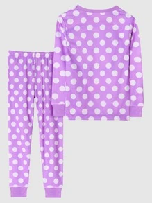 Bộ đồ ngủ in họa tiết chấm bi tím 2 món cho bé gái tuổi teen Quần áo mặc ở nhà - Màu tím - Xem 2