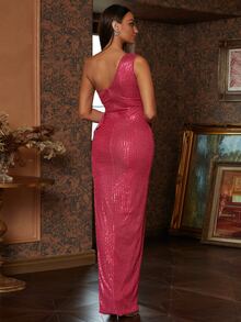 Missord Đầm Vắt Dây kéo Tách cao màu trơn Buổi tiệc - Màu Hồng Tươi - Xem 2