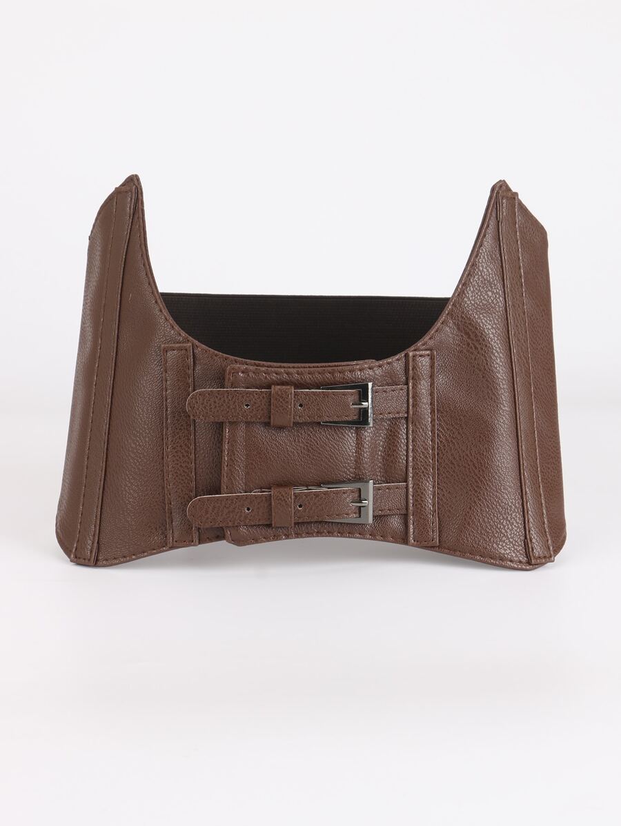 Square Buckle Corset Belt - Coffee Brown - View 1