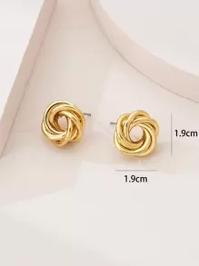 Twist Circle Stud Earrings - Yellow Gold - View 3